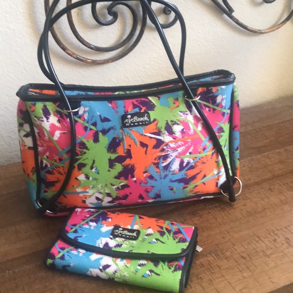 Beach Hawaii Handbags - Neon palm trees bag and wallet